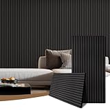 AKK-PANE Akustikpaneele Holz 120x60cm, 2 Stück 1,44m² - 3D Wandpaneele Holz, Akustik Paneele Wand für Küche, Wohnzimmer, Büro, Umweltfreundlich Holzpaneele Wand mit Schalldämpfung(Mirage Schwarz 22#)