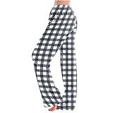 Mrat Karierte Pyjamahose für Damen, Flanell, kariert, Hauskleidung, Loungewear, Hose, elastisch, hohe Taille, lockeres weites Bein, superweich, Nachtwäsche, lässig, normale Passform, Größe 5XL, Blau