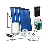 SUNEX® Solarthermie Komplett | Solaranlage | Solarpaket | 3x Kollektoren AMX 2.0 + Flachdachmontageset + 25m Doppelrohr + Solarregler PWM + Pumpengruppe + Ausdehnungsgefäß + 10L Solarflüssigkeit