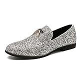 LMUIPMAA Herren Leichte Schuhe Metallisch Glitzernd Slipper Mode Mokassins Freizeitschuhe,Silber,40 EU