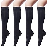 Chalier Cozy 4 Paar Kniestrümpfe Damen Schwarz aus Baumwolle, Overknee Strümpfe Knee High Socks Lange Socken Volleyballsocken Sportsocken Damensocken