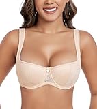 DotVol Damen Balconette BH Dirndl Große Größen Unterwäsche Breite Träger Leicht Gepolstert Lingerie mit Bügel Spitzen(Beige,90D)
