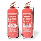 Feuerlöscher für Zuhause - 2x2kg Pulverlöscher Set, Universal Löschspray, Feuerlöscher Auto, ABC Pulver Feuerlöscher, Feuerlöschspray inkl. Halterung und Prüfschild