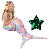 Beewiner Warme Meerjungfrauenschwanz Mädchen als Decke, Anti-Kick-Steppdecke, im Dunkeln Leuchtende Meerjungfrau Flosse Mädchen Decke Als Geschenk Geeignet(Farbverlauf Einhorn)