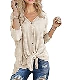 IWOLLENCE Langarmshirt Damen V-Ausschnitt Musselin Bluse Oversize Shirt Oberteile Herbst Tunika Langarm Stilltops