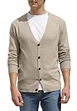 Hisir Strickjacke Herren Pullover V Ausschnitt Leichte Cardigan Elegant Winterjacke Klassischer Warme Weiche Strickjacken mit Knöpfe für Männer (Khaki, XL)