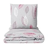 Leonado Vicenti Fleece Bettwäsche Set Feder Grau Rot Moderne Garnitur warm und kuschelig Winterbettwäsche mit Reißverschluss, 4teilig, 135x200 cm