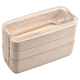 Daelesr 1 Pack Reusable Lunch Bento Boxes, Meal Prep Brotdose mit Besteckr, Bento-Lunchbox, 3 Compartments Stackable Food Storage Container Portable, Leakproo for Adults Kids 900ml (Beige)