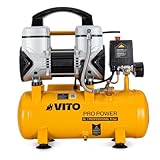 VITO 8 Liter 1100W Silent 8bar/115psi Flüsterkompressor Ölfreier Kompressor 52-57dB(LpA) leise Flüster Kompressor, Öl- und servicefreier Motor, Manometer, Schnellkupplung (Silent 8L)