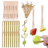 WCHOSOZH Cocktail-Picker-Set, 11,9 cm, Bambus-Knotenspieße, 8,9 cm Bambus-Vorspeisen-Gabeln, 10,2 cm Holzzange für Charcuterie, natürliche Zahnstocher für Vorspeisen, Obst, Toast, Sandwiches,