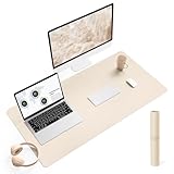 YSAGi Schreibtischunterlage, Mauspad mit Leder und Rutchfeste Wildleder, Multifunktionales Office Mousepad Laptop Schreibunterlage, Tisch-Schutz Unterlage für Büro/Home-Office (Beige, 90x43cm)