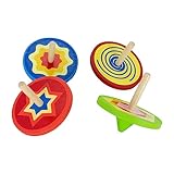 GICO Holz - Bunte Holzkreisel - Kinder Holz Kreisel Set mit 4 bunten Kreiseln H 5,5cm, D 5,5 cm - 6468