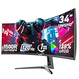 Gawfolk 34 Zoll Ultrawide Curved 120Hz Gaming Computer Monitor 1500R PC-Bildschirm 21:9 UWQHD (3440 x 1440), G-Sync, 178° Betrachtungswinkel, 128% sRGB, DisplayPort, HDMI, kompatibel mit Wandmontage