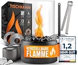 flammtal - Tischkamin [4h Brenndauer] - Tischfeuer für Indoor & Outdoor - Mit Verstellbarer Flamme - Bio Ethanol Kamin mit Zwei Steinarten [weiß & schwarz] - Bioethanol Tischkamin mit 2 Brennkammern