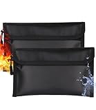 2 Stück Feuerfeste Tasche, Feuerfeste Dokumententasche 20.5 x 12 cm, Feuersichere Wasserdichte Tasche Hülle Beutel Behälter, Feuerfeste Geldtasche, für Wertsachen Passport Dokumente Geld (Schwarz)
