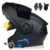 Bluetooth Motorradhelm, Vollvisierhelm mit 2 Fahrern Helm Bluetooth Intercom DOT/ECE Genehmigt, Leicht, Klapphelm mit Doppelvisier, Modularer Helm für Erwachsene Männer Frauen S~XL