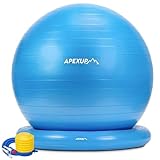 APEXUP Yoga-Ballstuhl, Gymnastikballstuhl mit Basis für Büro, rutschfester Stabilitätsball, Fitnessballsitz, Heim-Gymnastikball, Balance-Ball mit Pumpe (Blau, L)
