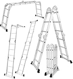 DRABEST - Gelenkleiter 4x3 Sprossen - Klappleiter, Aluleiter - Maximale Belastung bis 125 kg - Mehrzweckleiter, Ausziehleiter - Aluminium Leiter, Klappbar - 0,33 x 0,98 x 0,25 m