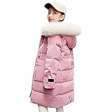 LCIGIA Winterjacke Mädchen Kinder Wintermantel mit Abnehmbare Kapuze Warme Steppjacke Verdickte Daunenjacke mit Reflektierender Buchstabe, Rosa, 116