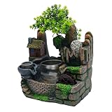 Zimmerbrunnen, Indoor Tischbrunnen mit LED-Licht Zimmerspringbrunnen, Tischbrunnen Outdoor Grüne Pflanze, für Dekoration im Wohnzimmer, Arbeitszimmer, Yogaraum