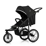 Kinderkraft HELSI Buggy bis 27 kg, Buggy ab geburt, Baby Jogger, Laufkinderwagen mit große Luftreifen, Liegefunktion, Verstellbarer Elterngriff, Zusammenklappen, Untersitzkorb, Schwarz