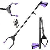 Faltbare Greifer 81,5cm Drehbar Greifzange Greifer Müllzange Langer Greifarm Müllgreifer Rutschfest Greifhilfe mit Magnetspitzen für Senioren Menschen mit Behinderung