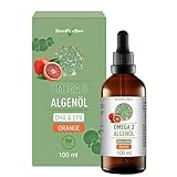 Premium Omega 3 Algenöl | hoch dosiert | Natürliches DHA & EPA für Herz, Gehirn & Sehkraft | vegan | 100ml | 40 Tage Vorrat | Orangengeschmack