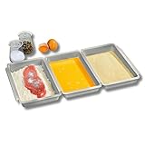 3 PAGEN® Panier-Set 3-teilig silberfarben, Panierschalen Set mit 3 Stück, Schalen zum Panieren 27 x 16 x 3,5 cm, Panierstraße Schnitzel, für Fleisch, Fisch und Gemüse, stapelbar, BPA frei - Kunststoff