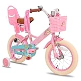 JOYSTAR Little Daisy 12 Zoll Kinderfahrrad für 2 3 4 Jahre Mädchen Kleinkind Fahrrad mit Stützrädern Prinzessin Kinderfahrrad mit Korb Fahrrad Luftschlangen Kleinkind Fahrrad Fahrräder,Rosa