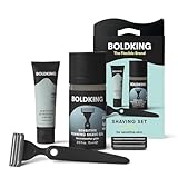 Boldking Bartpflege Set für Männer Sensitiv - Rasierset mit Nassrasierer, 2 Stück Rasierklingen, Rasiergel Männer und After shave Creme - Rasierset für Männer für sensible Haut