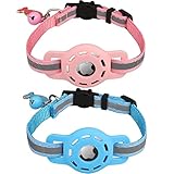 Diyife Airtag Katzenhalsband, [2er Pack] Reflektierend GPS Leichte Tracker Katzenhalsbänder mit Airtag Hülle, Schnellverschluss, Glöckchen, 20-33 cm Verstellbar für Katzen Kitten, Blau & Rosa