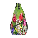 Herren Brustrucksack Damen Sporttasche, Ozean Tier Fisch Kausale Schulterrucksack Kreuz Brusttasche Diagonale für Erwachsene, Frühlingsblumen, Einheitsgröße