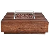 intergrill Gasfeuerstelle Fire Pit | 110 x 110 x 33 cm | Quadratischer Feuertisch Feuerschale für Garten mit Lavasteinen | Holzoptik mit Glas