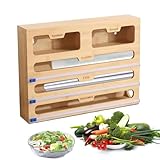 Cerkkapo Folienspender Aus Bambus, 5 in 1 Folienschneider, Alufolienspender und Frischhalte, Frischhaltefolie Abroller, Frischhaltefolienspender für Küche, Folienspender Schublade, Folienabroller