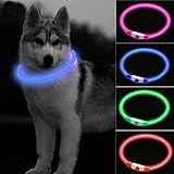 CCWW LED Leuchthalsband für Hunde und Katzen, USB Aufladbar, Längenverstellbar, DREI Beleuchtungsmodi, Nylon, Blau, Alle Rassengrößen, Hund, Katze