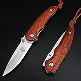 AUBEY Taschenmesser Klein, Scharfes Klappmesser Mini Messer mit 440 Stahl Klinge, Holzgriff, Liner Lock - EDC Messer Pocket Knife für Outdoor Survival Jagd Angeln Geschenk Sammeln