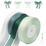 4 Rollen 45 m Eugen Garnband, 20 mm breites Geschenkband weiß, Wassergrün, Waldgrün, Rattenschwanzgrün, schleifenband, geschenkband, organzaband, geschenkband breit