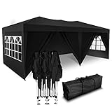 Kronenburg Faltpavillon wasserdicht Pavillon mit 6 Seitenteilen, Gartenzelt, 3x6 m - mit UV Schutz 50+, Schwarz