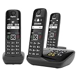 Gigaset AS690A Trio - 3 Schnurlose DECT-Telefone mit Anrufbeantworter - kontrastreiches Display - einstellbare Klangprofile - Freisprechfunktion - Anrufschutz, schwarz [Deutsche Version]