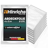 Hinrichs Abdeckfolie 8er Set à 4x5m - 160m² Malerfolie extra stark & transparent - Schutzfolie für Möbel & Böden - Maler Zubehör Plastikfolie zum abdecken - HDPE Folie mit 7my Stärke