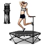 Fitness Trampolin Indoor für Zuhause,106cm Mini Trampolin mit Höhenverstellbaren Haltestangen, Belastbarkeit 200kg, für Fitness und Aerobic Training Geeignet, Faltbar und Tragbar