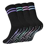 Newofview 4 Paar Rutschfeste Socken, 37-42 Stoppersocken Yoga-Socken mit Griffen, Pilates-Socken Sportsocken, Lange Griffsocken für Damen und Mädchen Zuhause Reha Dance Workout