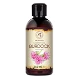 Klettenwurzelöl 250ml - Arctium Lappa Wurzel - Rein & Natürlich - Klettenöl - Natürlich Haaröl - große Vorteile für Haut - Haar - Körperpflege - Glasflasche - Burdock Oil