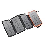FEELLE Solar Powerbank 25000mAh, Solar Ladegerät mit Dual 3,0A USB-Ausgang & 4 Faltbaren Solarpanel Externes Akkupack Power Bank für Smartphone, Tablet, Campen und mehr (Orange)
