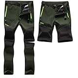 SANMIO Herren Wanderhose Zip Off Atmungsaktiv Arbeit Hosen Softshellhose Outdoor Sommer Funktionshose Trekkinghose Entfernbar Schnell Trockend (mit Gürtel) Grün, L