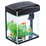 SANOSY Aquarium-Starter-Set, kleines Glas, Betta-Fischbecken für den Schreibtisch, Mini-Fischschale für Garnelen, Goldfische mit Filterpumpe, LED-Licht