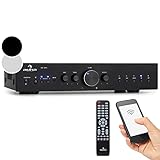 Auna Verstärker, HiFi Stereo Mini Verstärker, HiFi-Verstärker mit Bass & Treble Regler, 2 Kanal Audio-Verstärker, Stereo-Verstärker & Lautsprecher mit Fernbedienung & AUX Eingang, AV Receiver