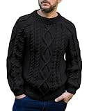 Runcati Herren Pullover Kabel Stricken Winter Rundhals Langarm Warm Pullover Einfarbige Vintage Regular Fit Strickpullover,Schwarz,XL