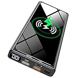 Wireless Powerbank, 22.5W PD20W QC 3.0 LED Display 10000mAh Externer Akku mit Tragbares Schnellladegerät, 2 Eingängen und 4 Ausgängen (Qi & USB C) für iPhone Samsung Huawei iPad Tablet Airpods usw