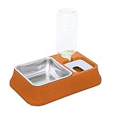 Qukaim Auto Double Dog Foodand Water Bowl Automatic Double Dog Bowl, 2-in-1 Square Dog Food and Water Bowl Set with Detachable Stainless Steel Bowl, Orange